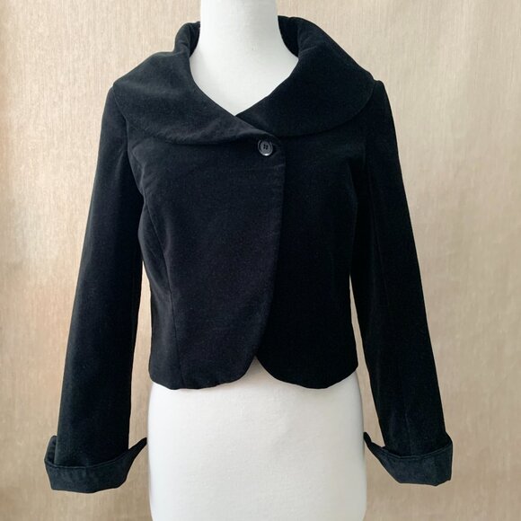Dalia Collection Black Velvet Cropped Bolero Jacket | Size 4 - Picture 1 of 10